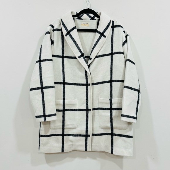 Marine Layer Liverpool Shawl Collar Coatigan Coat L White Black Windowpane - Picture 3 of 9